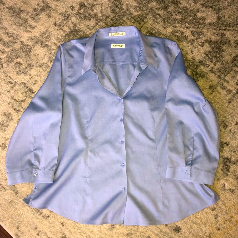 Orvis Size 18 Button Front Shirt Lt.Blue